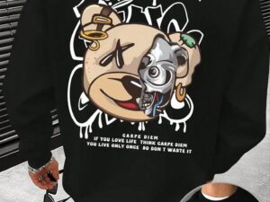 Maypra "Humble" Cyborg Bear Graffiti Graphic Sweatshirt in Black