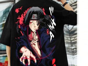 Maypra "Akatsuki Raven" Oversized Itachi Graphic Back Print T-Shirt in Black