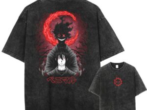 Maypra "Crimson Shadow" Acid Wash Oversized Anime Graphic T-Shirt