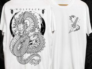 Maypra "Wolfpack" Sketch Dragon & Katana Graphic T-Shirt in White